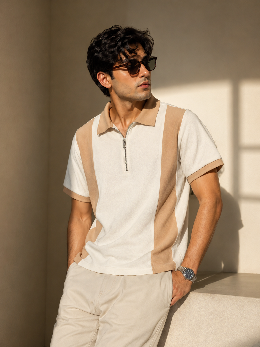 Men's Half-Zip Colour Block Polo T-Shirt – Casual & Smart Wear