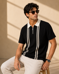Black Stripe Zip Polo
