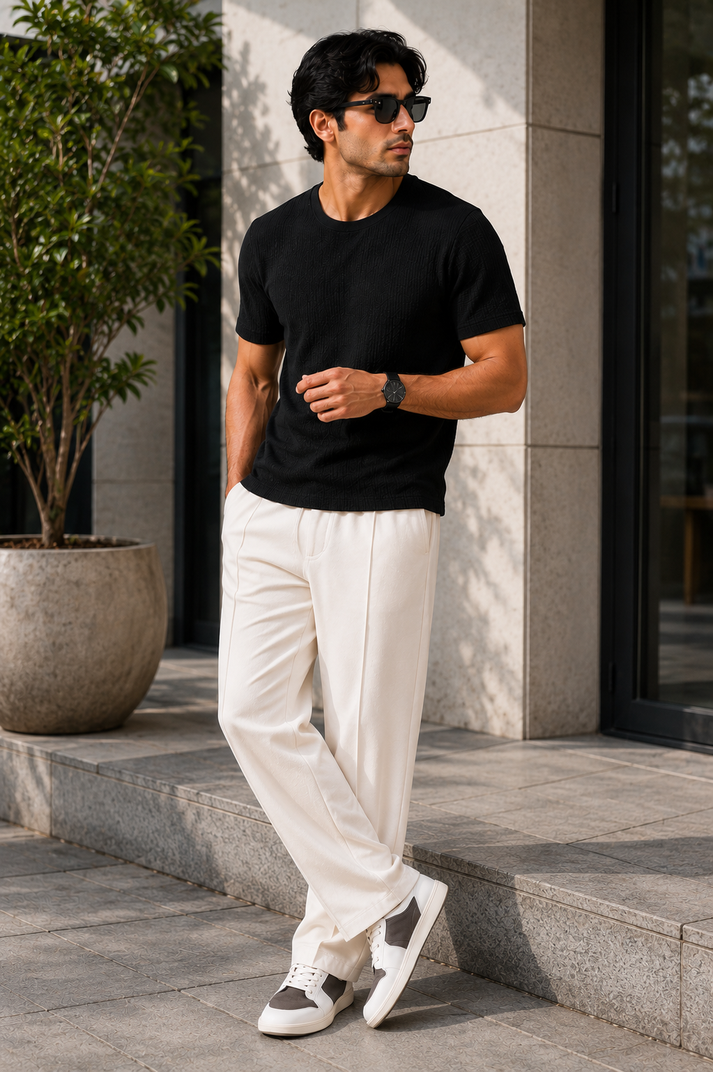 Pleated Wide-Leg Trousers – Cream/Off-White