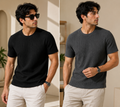 Textured Waffle Knit T-Shirt – Combo Pack of 2 (Black & Dark Grey)