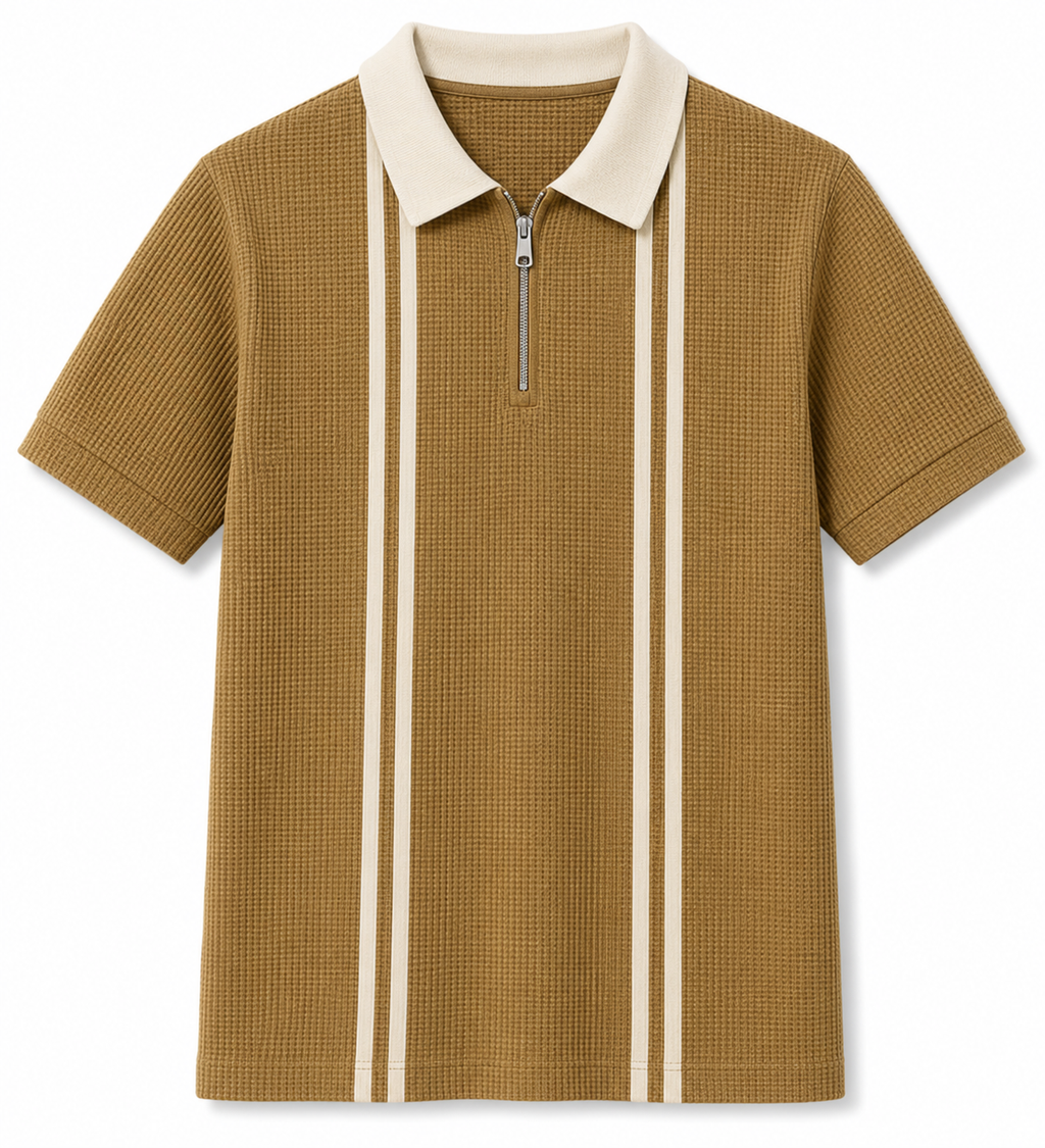 Waffle Knit Zip Polo