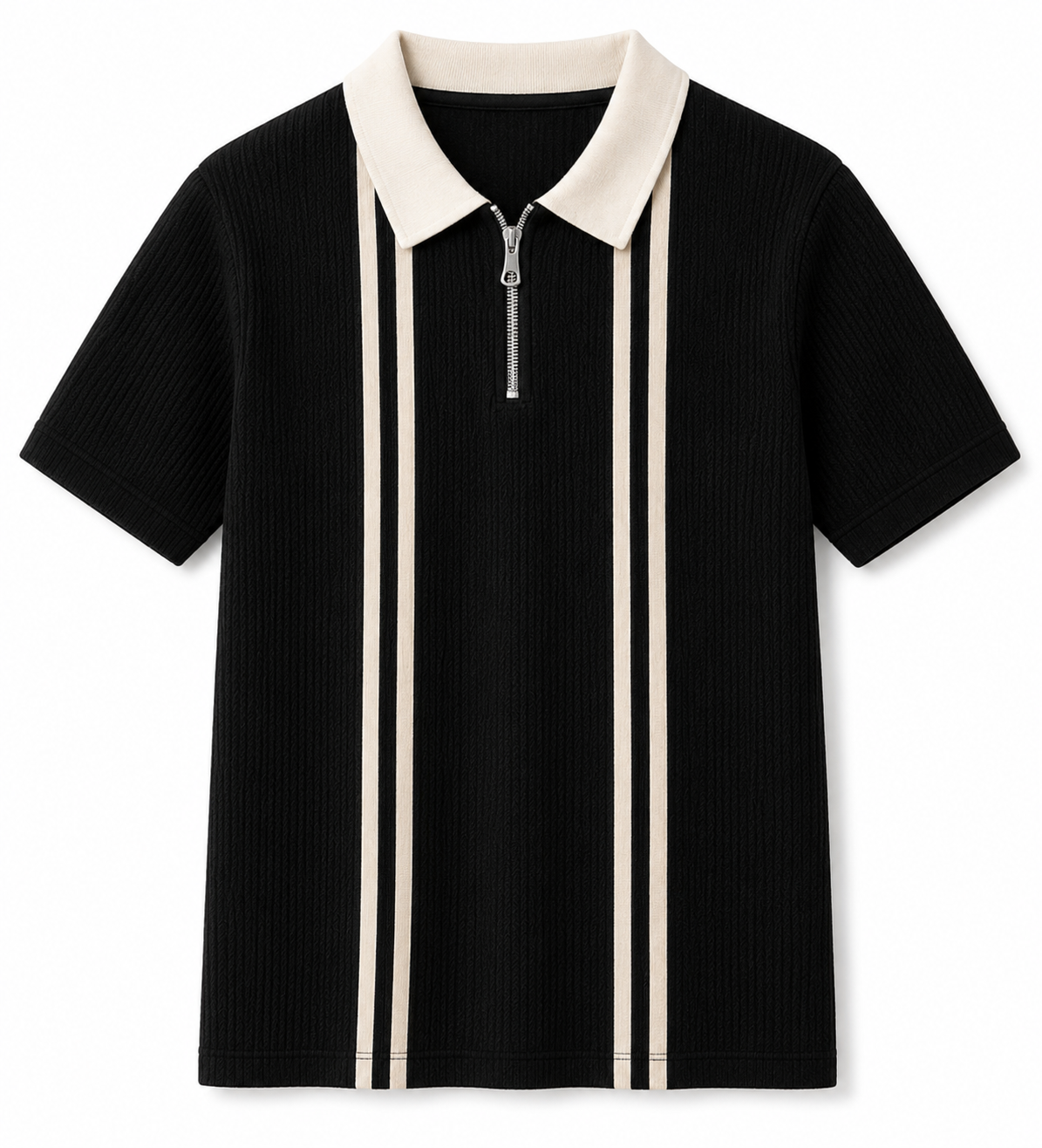 Black Stripe Zip Polo