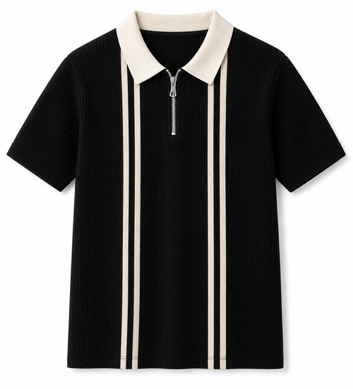 Black Stripe Zip Polo
