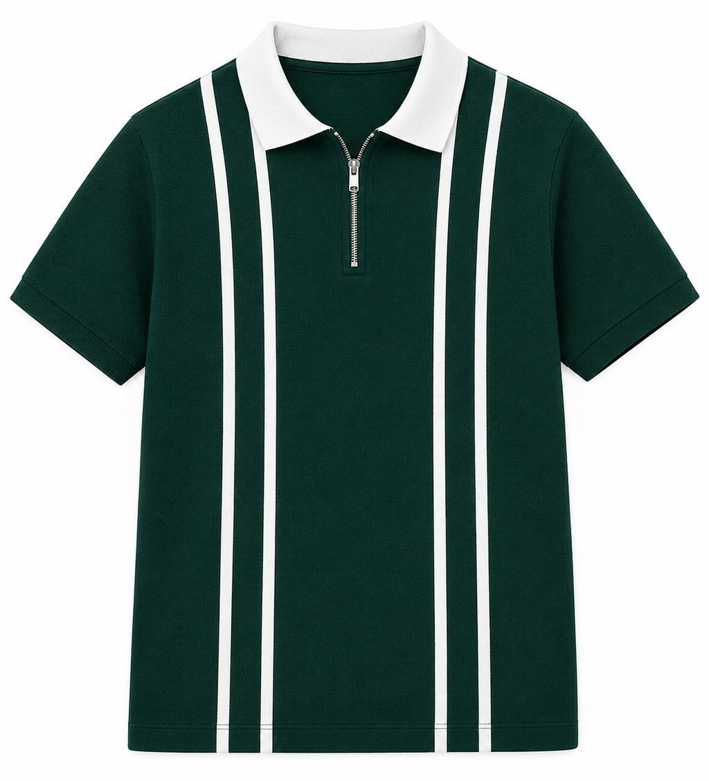 Forest Green Stripe Zip Polo