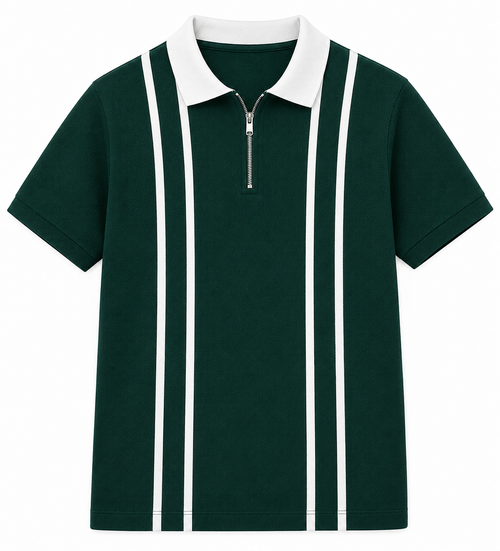 Forest Green Stripe Zip Polo