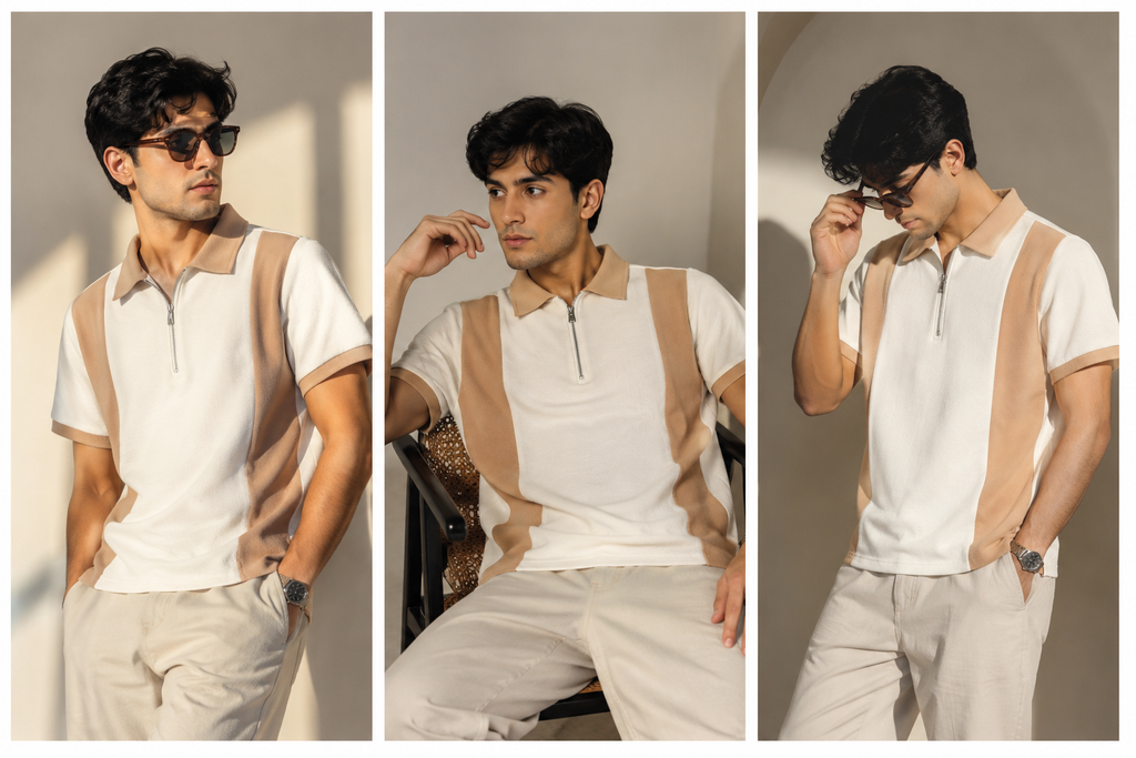 Men's Half-Zip Colour Block Polo T-Shirt – Casual & Smart Wear