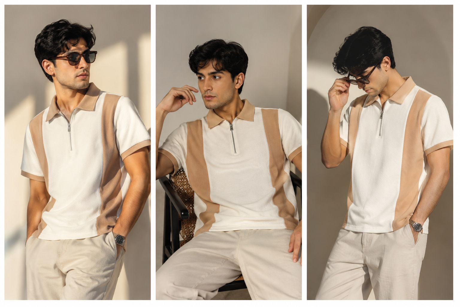 Men's Half-Zip Colour Block Polo T-Shirt – Casual & Smart Wear